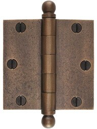 3 1/2" Distressed Solid-Bronze Door Hinge with Ball Finials in Medium Bronze