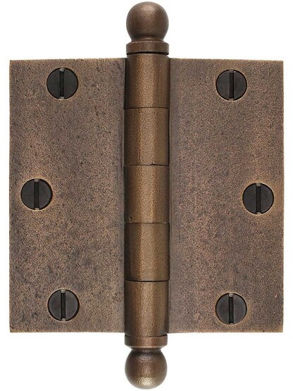 3 1/2" Distressed Solid-Bronze Door Hinge with Ball Finials in Medium Bronze