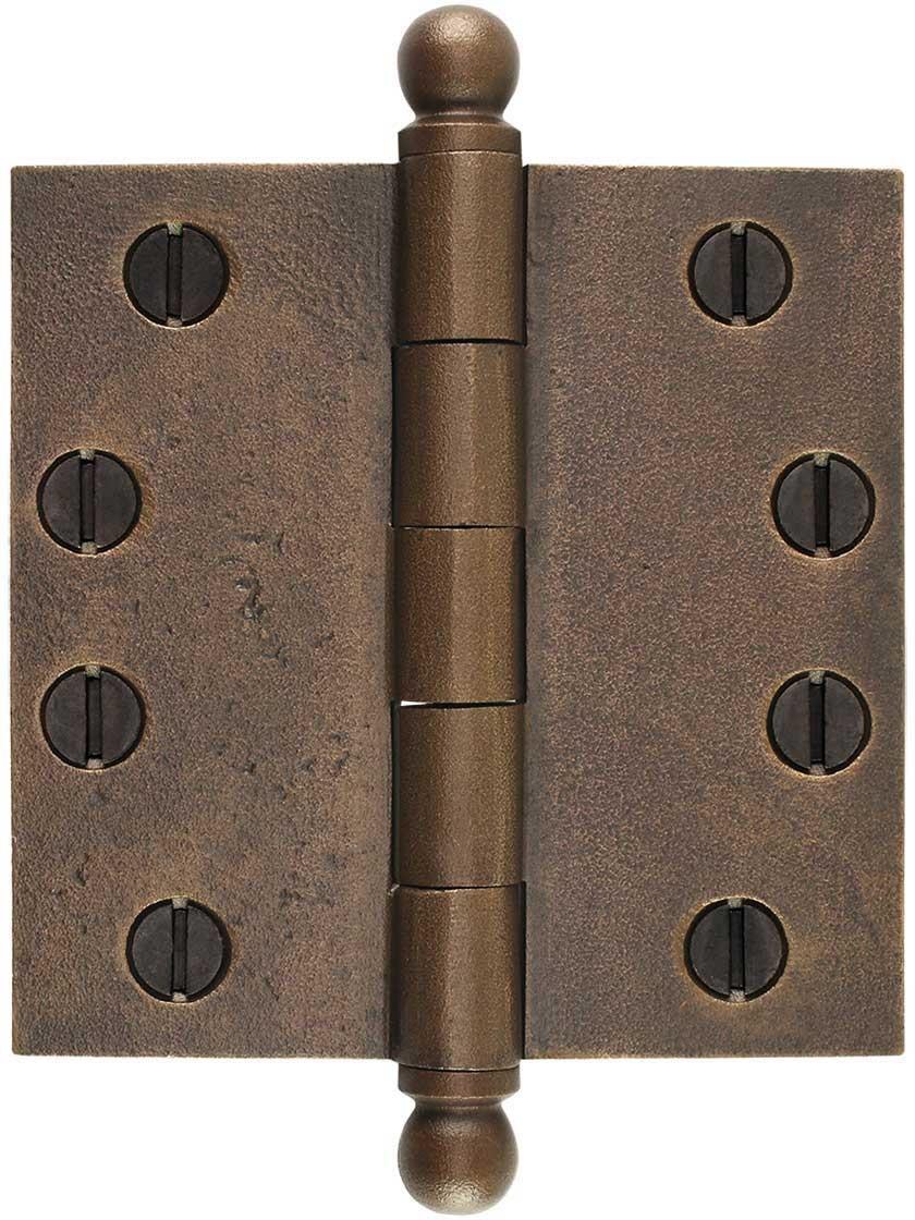 4" Distressed SolidBronze Door Hinge with Ball Finials in Medium