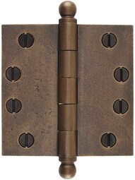 4" Distressed Solid-Bronze Door Hinge with Ball Finials in Medium Bronze