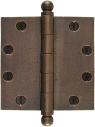 4 1/2" Distressed Solid-Bronze Door Hinge with Ball Finials in Medium Bronze