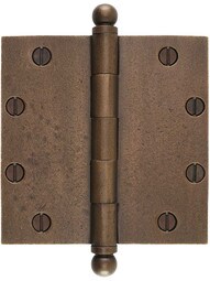 5" Distressed Solid-Bronze Door Hinge with Ball Finials in Medium Bronze