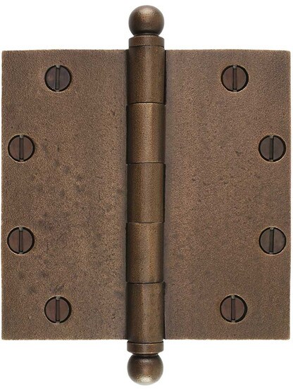 5" Distressed Solid-Bronze Door Hinge with Ball Finials in Medium Bronze