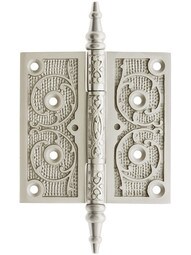 4" Cast Iron Steeple Tip Hinge With Decorative Vine Pattern In Satin Nickel