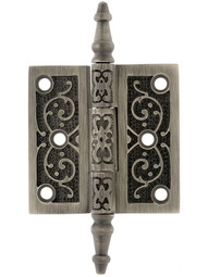 2 1/2" Solid Brass Steeple Tip Hinge With Decorative Vine Pattern in Antique Pewter