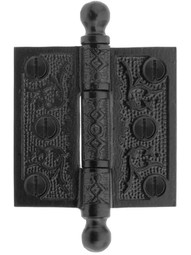 2 1/2" Cast Iron Ball Tip Hinge With Decorative Vine Pattern In Matte Black