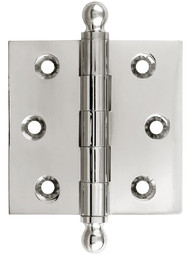 2 1/2" Solid Brass Butt Hinge With Ball Finials - 1/8" thickness in Polished Nickel