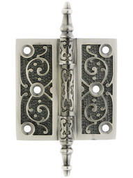 3" Solid Brass Steeple Tip Hinge With Decorative Vine Pattern in Antique Pewter Finish