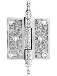 3" Solid Brass Steeple Tip Hinge With Decorative Vine Pattern in Polished Chrome Finish
