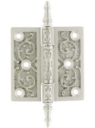 3" Solid Brass Steeple Tip Hinge With Decorative Vine Pattern in Satin Nickel Finish