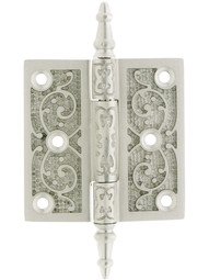3" Solid Brass Steeple Tip Hinge With Decorative Vine Pattern in Satin Nickel Finish