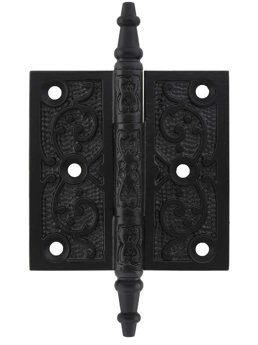 3" Cast Iron Steeple Tip Hinge With Decorative Vine Pattern In Matte