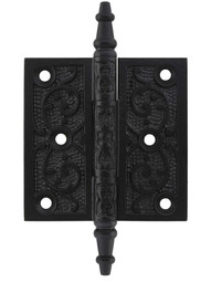 3" Cast Iron Steeple Tip Hinge With Decorative Vine Pattern In Matte Black