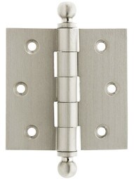 3" Solid Brass Door Hinge With Ball Finials in Satin Nickel