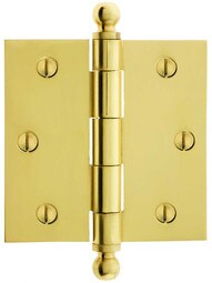 3 1/2" Solid Brass Door Hinge With Ball Finials in Polished Brass