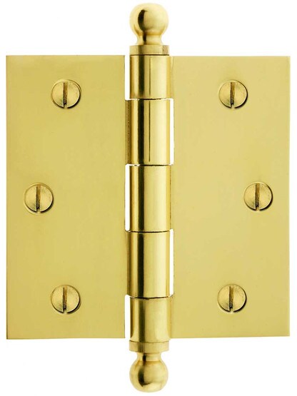 3 1/2" Solid Brass Door Hinge With Ball Finials in Polished Brass