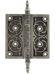 4" Decorative Steeple-Tipped Door Hinge in Antique Pewter