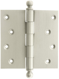 4" Solid Brass Door Hinge With Ball Finials in Satin Nickel