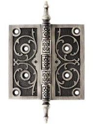 4 1/2" Decorative Steeple-Tipped Door Hinge in Antique Pewter Finish