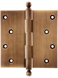 4 1/2" Solid Brass Door Hinge With Ball Finials in Antique Copper