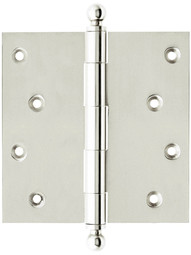 4 1/2" Solid Brass Door Hinge With Ball Finials in Polished Nickel
