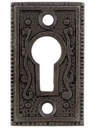 Cast-Iron Rectangular Ornate Keyhole Cover in Antique Iron