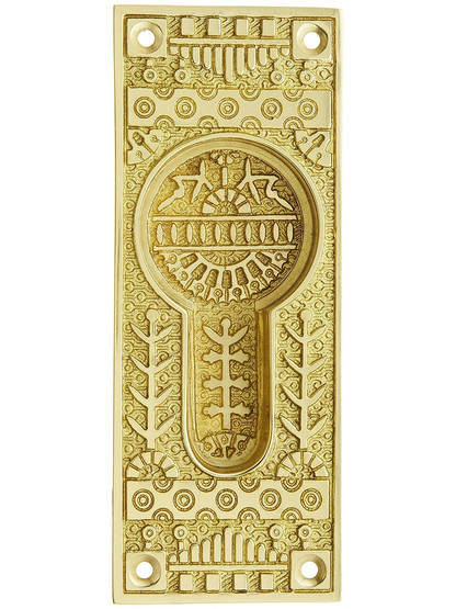Windsor Pattern Pocket Door Pull without Keyhole in Polished Brass