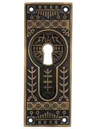 Solid Brass Windsor Pocket Door Pull with Keyhole In Antique Brass