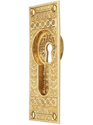 Windsor Pattern Pocket Door Pull with Keyhole in Polished Brass
