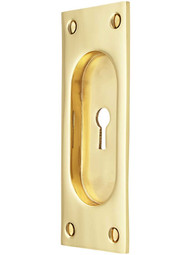 Rectangular Pocket Door Pull With Keyhole In Polished Brass