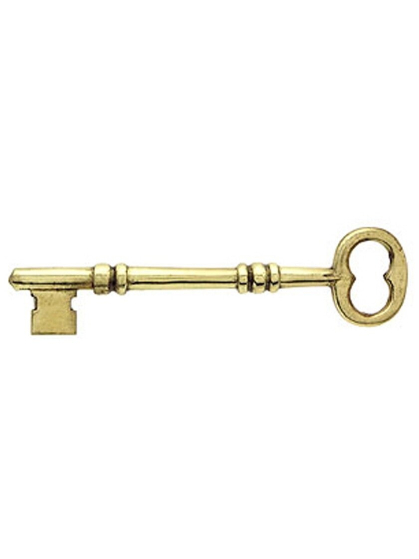 3 1/2" Cast Brass Rim Lock Key With Double Notched Bit House of