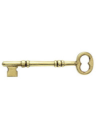 3 1/2" Cast Brass Rim Lock Key With Double Notched Bit