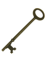 3 1/8" Antique Brass Plated Skeleton Key With Triple Notched Bit