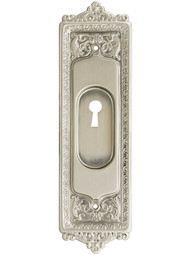 Egg & Dart Solid-Brass Pocket Door Pull With Keyhole in Satin Nickel