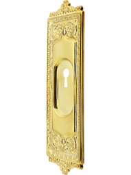 Egg & Dart Solid-Brass Pocket Door Pull With Keyhole in Un-Lacquered Brass