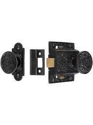 Decorative Cast Iron Screen Door Latch Set in Matte Black