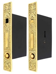 Oriental Bit-Key Double Pocket-Door Mortise Lock in Un-Lacquered Brass