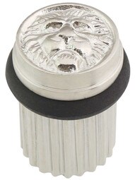 Brass Lion Head Floor-Mount Door Stop in Satin Nickel