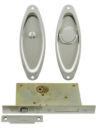 Privacy Pocket Door Mortise Lock Set With Oval Pulls Satin Nickel