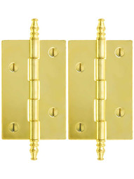 Pair of Brass Plated Steeple Tip Hinges - 2 1/2" x 1 5/8" in Polished Brass