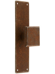 Square Steel Knob With Long Backplate In Distressed Rust Finish