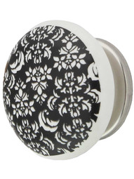 White Porcelain Floral Cabinet Knob with Brass Base in Polished Nickel