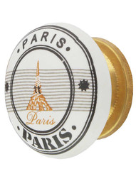 White Porcelain Paris Eiffel Tower Cabinet Knob with Brass Base in Un-Lacquered Brass