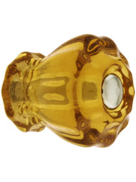 Small Fluted Amber Glass Cabinet Knob With Nickel Bolt