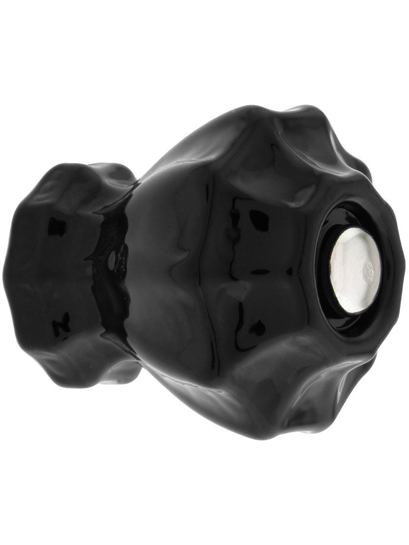 Medium Fluted Black Glass Knob With Nickel Bolt House of