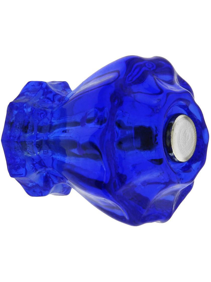 Medium Fluted Cobalt Blue Glass Knob With Nickel Bolt House