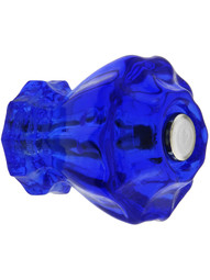 Medium Fluted Cobalt Blue Glass Cabinet Knob With Nickel Bolt