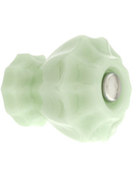 Medium Fluted Milk Green (Jade) Glass Cabinet Knob With Nickel Bolt