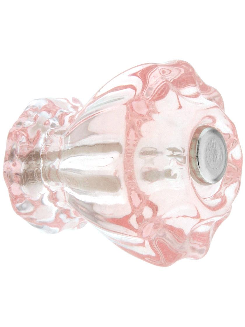 Medium Fluted Depression Pink Glass Knob With Nickel Bolt