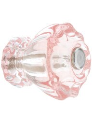 Medium Fluted Depression Pink Glass Cabinet Knob With Nickel Bolt